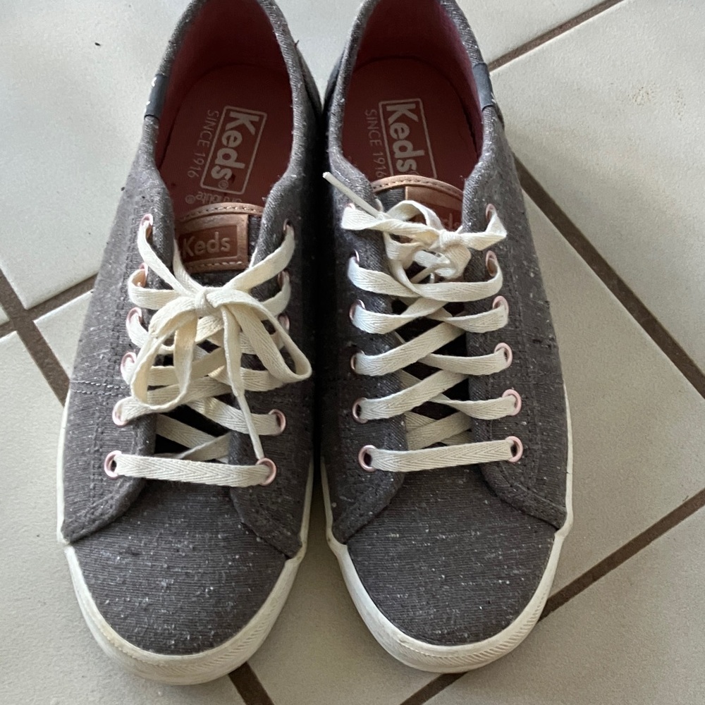 Keds Gray Canvas Low-Top Sneakers with White Laces